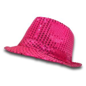 Hot Pink Short Brim Style Glittery Sequins Fedora Panama Party Beach Summer Hat